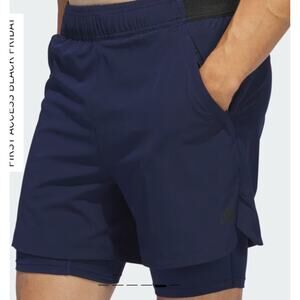 Adidas Large 5" Axis 2-in-1 Lined Shorts Blue Active Run Walk Pickle Ball Gym